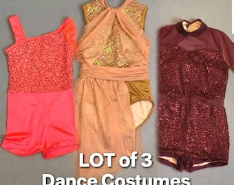 Weissman Girls Sequins Dance Costumes / Lot of 3 / Size MC ( Medium Child ) Beautiful Kids Dancing Outfits / Recital Competition Jazz