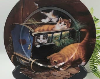 Vintage Porcelain Cat Plate. "The Playmates" by Kaiser Wolfgang /  I. GODINGER / Beautiful 10" Decorative Cats / Kittens Decor
