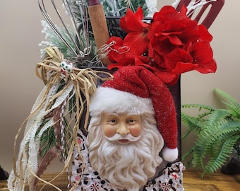 Handmade SANTA Claus Grater Centerpiece / Country Kitchen Decor - Unique Rustic Farmhouse Christmas Display - Utensils Fake Bake accents