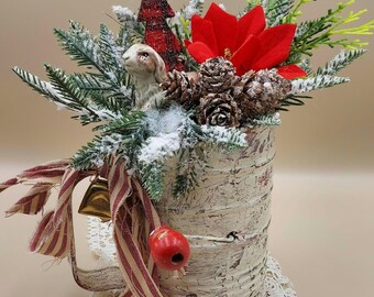 Vintage Bromwells Flour Sifter / Winter Christmas Decor Centerpiece / Baby Goat w  Greenery / Handmade Distressed Farmhouse Country Kitchen