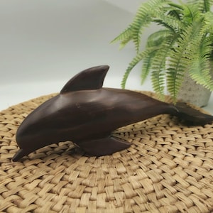 Vintage DOLPHIN Solid Wood Sculpture Figurine  Executive Desk / Shelf Table / Library Decor / Porpoise - 11.5" Great Gift