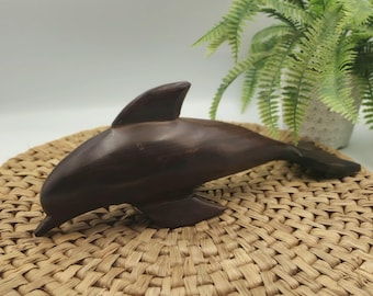 Vintage DOLPHIN Solid Wood Sculpture Figurine  Executive Desk / Shelf Table / Library Decor / Porpoise - 11.5" Great Gift