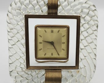Vintage Venini Murano Glass & Brass Clock - Rare and Unique MCM Hollywood Regency - 1940s New Haven WORKS!