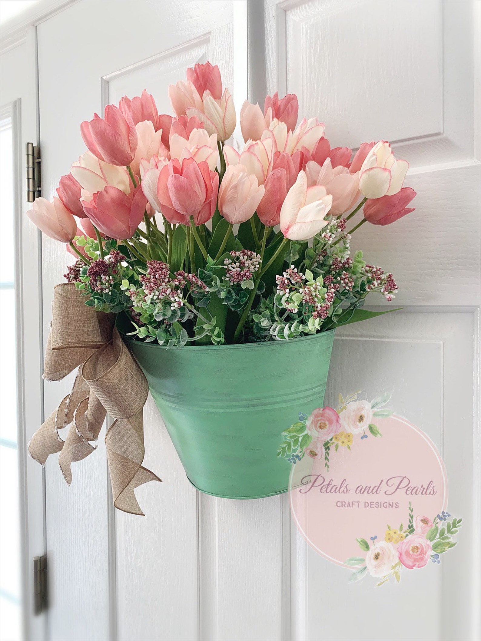 Hanging basket tulips pink tulips home decor gift for her Etsy