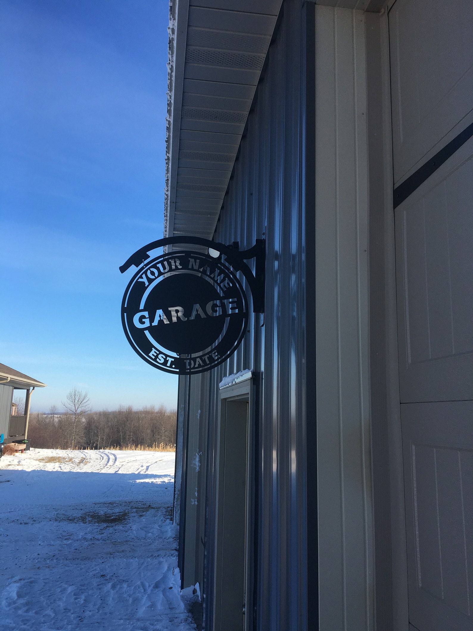 Name Personalized Steel Metal Hanging Garage Sign Etsy