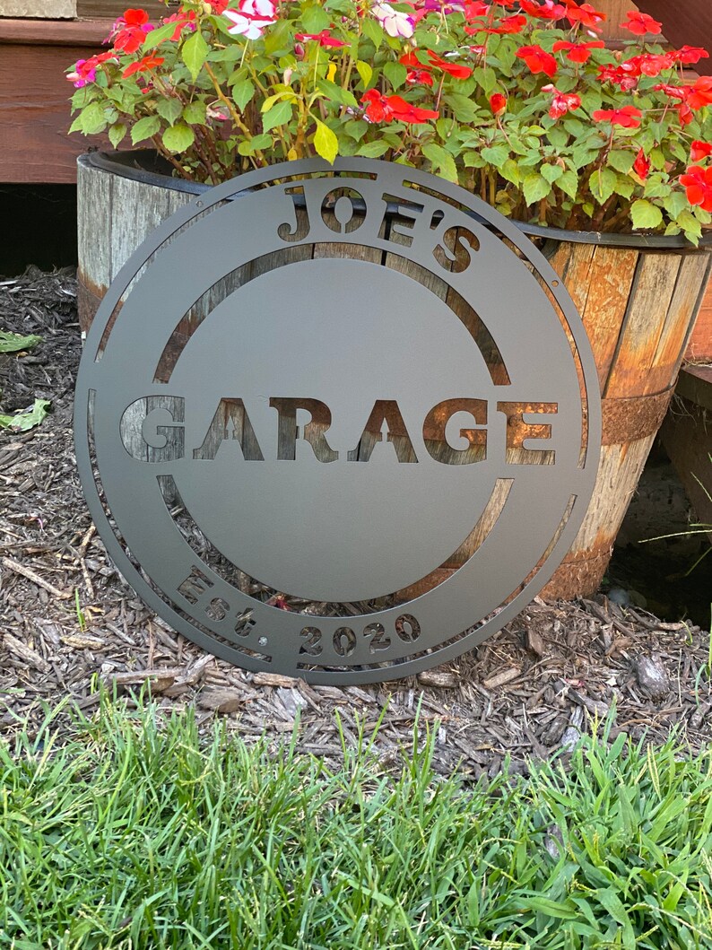 Name Personalized Steel Metal Hanging Garage Sign Etsy