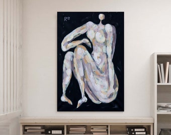 Pastel Figure Study Canvas Print - Black & Blush Wall Art