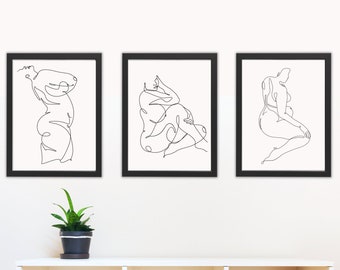 UNFRAMED minamilst curvy figure wall art set of 3 physical matte prints
