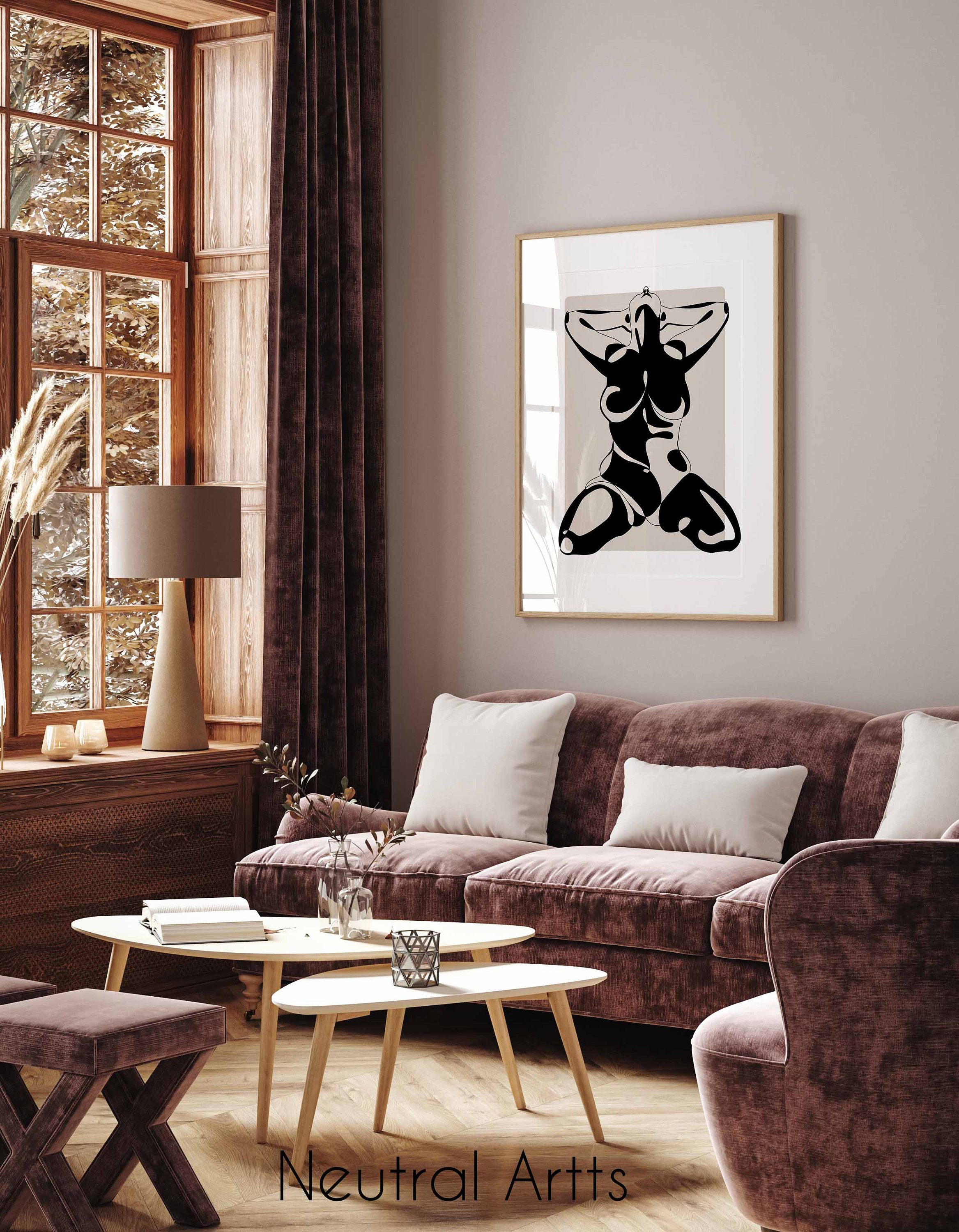 Abstract curvy nude woman art, Erotic curvy female figure drawing, Sexy curvy body art print, Sensual curvy woman art, wall gallery