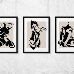 Abstract Curvy Nude Woman Art, Erotic Curvy Female Figure Drawing, Sexy