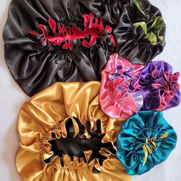 Two Toned Satin Reversible Baby Bonnets