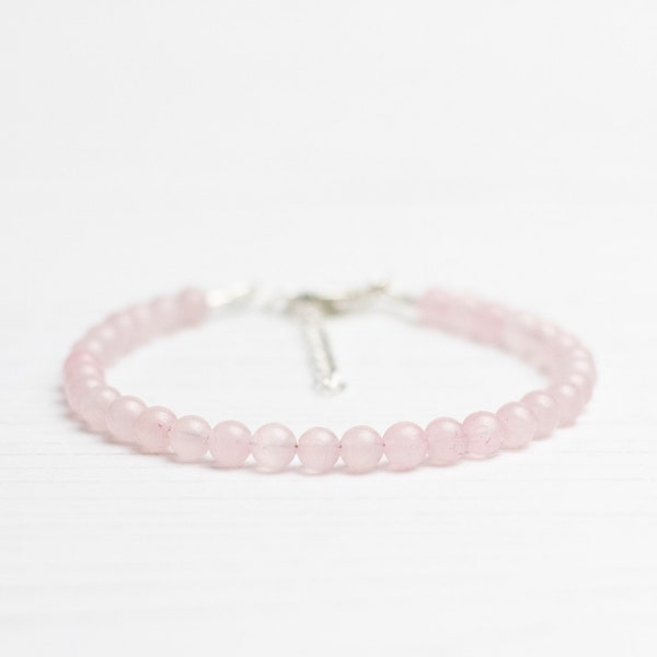 Dainty Rose Quartz Bracelet in Sterling Silver, Healing Crystal Love Bracelet, Gift For Her,