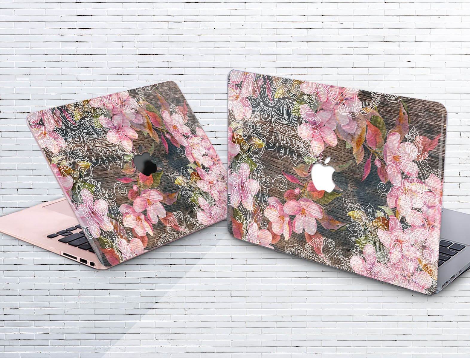 Pink Flowers Macbook Air 12 Case Brown Wood Mac 11 Case Etsy