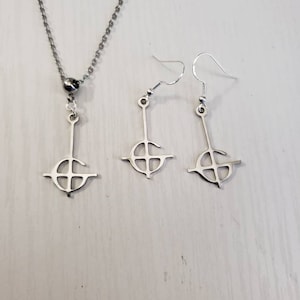 Small , dainty, grucifix necklace and earrings set