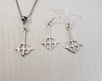 Small , dainty, grucifix necklace and earrings set