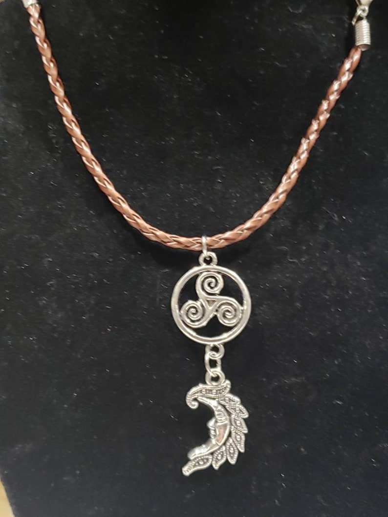 Triskelion and crescent moon pendant necklace