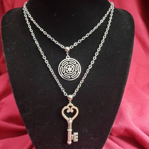 Hekate wheel with Key double strand necklace