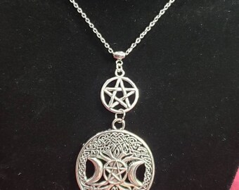 Médaillon En Argent Triple Lune Avec Arbre De Vie, Médaillon Magique