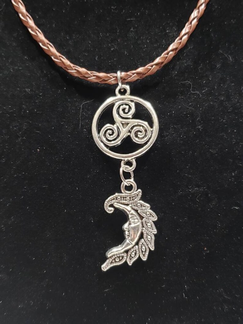 Triskelion and crescent moon pendant necklace