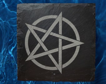 Soapstone Pentagram Altar Tile - 3 Inch Disc With Engraved Pentacle For Altar, Ritual, Earth Element
