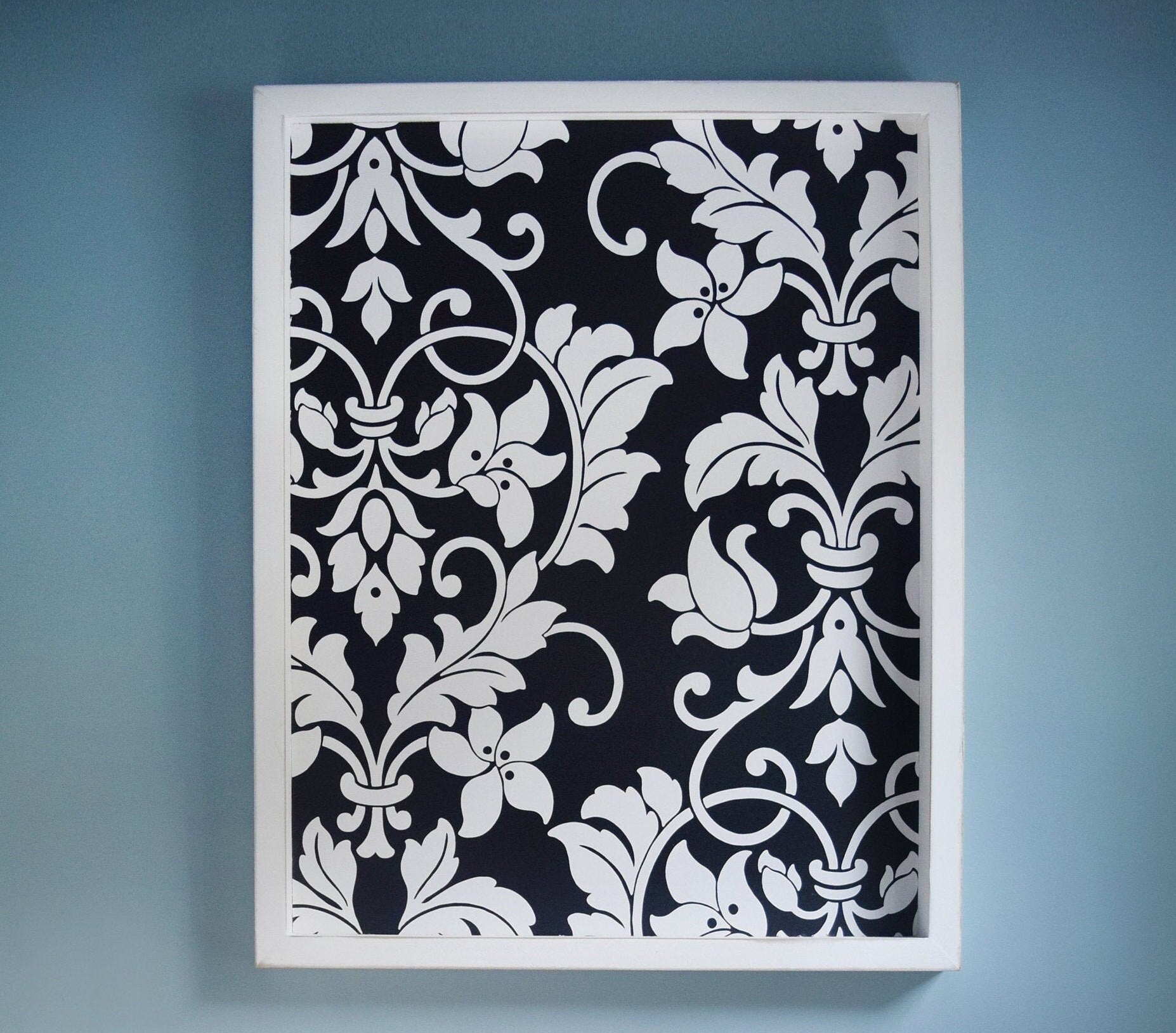 Wallpaper Art Bold Black and White Floral Print Framed Etsy