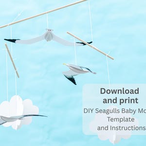 Modello per mobile a forma di gabbiano, modello fai da te per mobile in carta per cameretta dei bambini, mobile a forma di gabbiano stampabile per neonati, mobile a forma di uccello nautico da scaricare in formato PDF