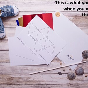 The resources you get in the kit for the DIY Montessori Octahedron baby mobile