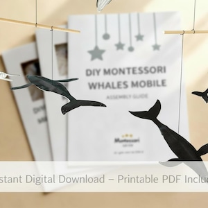 Giostrina Balena PDF & SVG, Giostrina Montessori Neonato, Pattern Fai da Te, Mobile Bianco e Nero, Download Digitale
