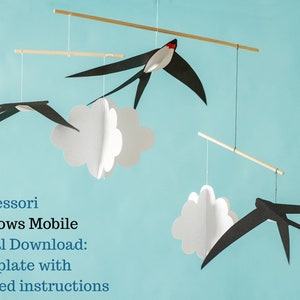 Swallows mobile template, Montessori mobile DIY, baby mobile assembly guide, high contrast baby mobile, DIY paper mobile, cricut silhouette