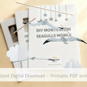 Printable Seagull Baby Mobile Template: Ocean-Inspired Paper Bird Mobile Pattern, Nautical Nursery Decor
