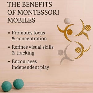 Image with text describing benefits like promoting focus, refining visual tracking, and encouraging independent play.