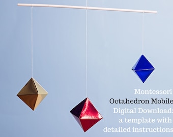 Montessori Octahedron mobile template, Montessori mobile DIY, baby mobile instruction guide, DIY baby mobile, Montessori gift for new mum