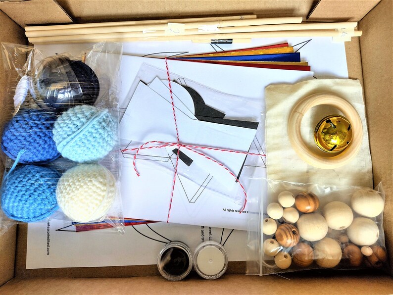 What you get when you order the DIY Montessori Mobile Crocheted Set, in a box