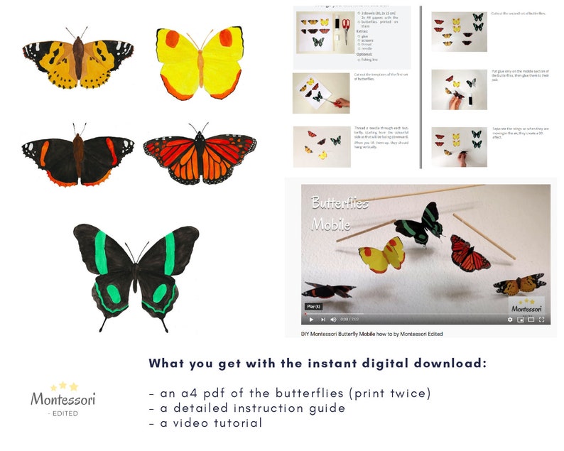 Montessori Animal Baby Mobile Set Digital download, an example page of the assembly guide.