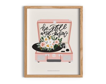 Be still and know Record Player Print | Wanddekoration | Christlicher Druck | Bibelvers | Wandkunst | Wandbild | Schriftdruck