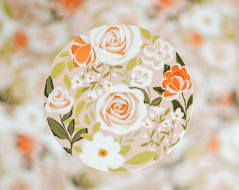 Floral Round Sticker Laptop Sticker Water Bottle Sticker