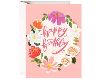 Floral Happy Birthday Card, Greeting Card, Blank Greeting Card,