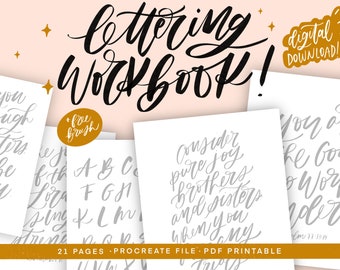 Lettering Practice Workbook, Procreate, iPad Lettering, Workbook, Practice sheet, Procreate Brush