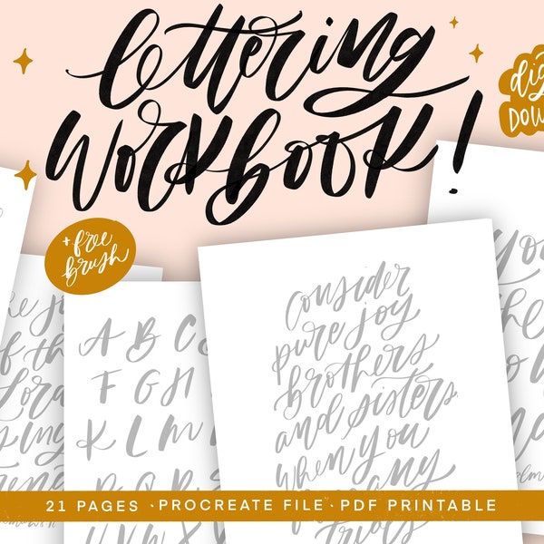 Lettering Practice Workbook, Procreate, iPad Lettering, Workbook, Practice sheet, Procreate Brush