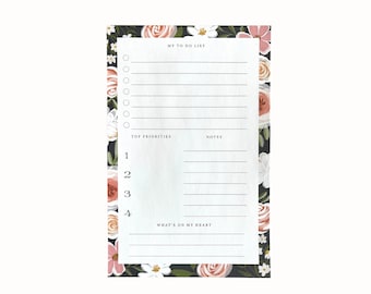 Daily Notepad, To Do List, Daily Planner, Floral Planner, Daily organizer, Notepad