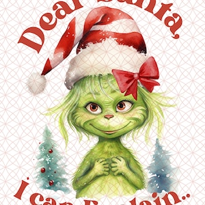 Schattige Grinch peuter, aquarel, clipart, png, grinchmas, klein meisje, beste kerstman, ik kan het uitleggen