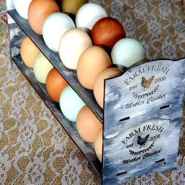 Farmhouse Personalized Stackable Wood Egg Holder l Chicken Egg l Fresh Egg Storage l Wooden Egg Holder l  Wood Egg Carton l Egg Tray Gift