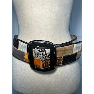 WCM New York Genuine Leather Patchwork Belt M Animal Print Wide Y2K Statement Wcm Belt | eBay main image 4