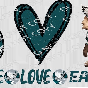 Peace, Love, Eagles Football Custom Transfer Ready To Press Full Color  White Toner Digital Heat Transfers Logo