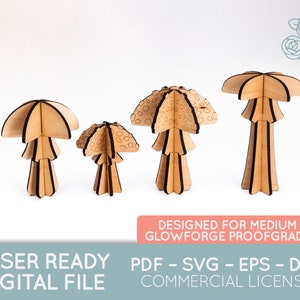 Freestanding Decorative Mushrooms | Four Variations | Glowforge Cut File | Laser Engraved | Digital Download | Designed for 3.5mm Material
