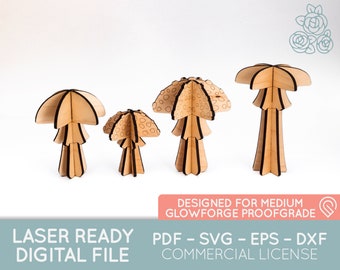 Freestanding Decorative Mushrooms | Four Variations | Glowforge Cut File | Laser Engraved | Digital Download | Designed for 3.5mm Material