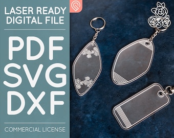 Motel Style Keychain Templates | Commercial License | Glowforge Cut File | Laser Printer Design | Digital Download | PDF + SVG + DXF