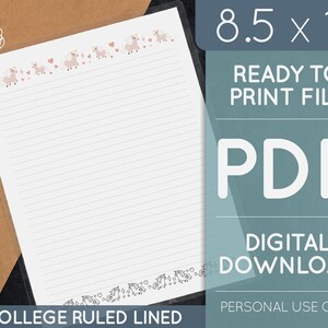 College gelinieerd laken | Afdrukbare planner | Bulletjournaal | Notitieboekpapier | Gelinieerd notitieboekpapier | Digitale download | Eenhoornset