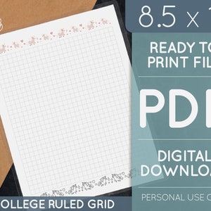 College Ruled Grid Sheet | Printable Planner | Bullet Journal | Notebook Paper | Lined Notebook Paper | Digital Download | Unicorn Set