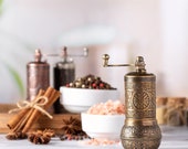 Black Pepper Grinder, Refillable Turkish Spice Mill with Adjustable Grinder, Antique Manual Pepper Mill with Handle